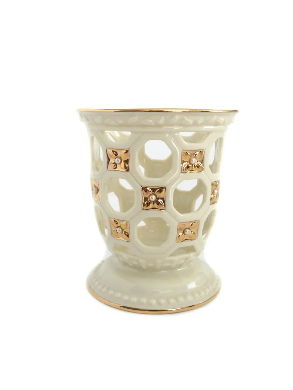 Vintage Lenox Illuminations Florentine & Pearl Candle Holder Ivory and Gold